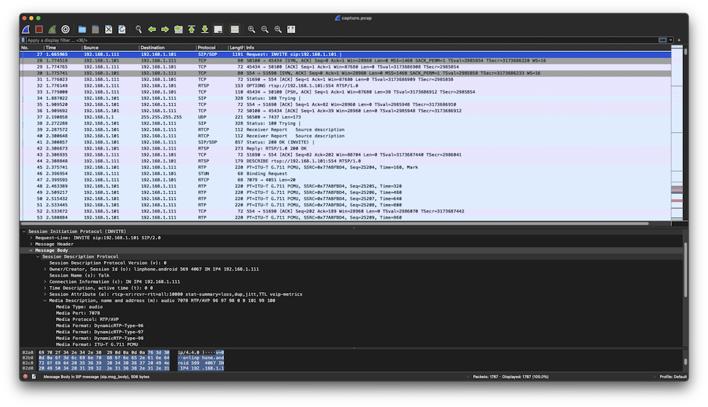 Wireshark 抓到封包畫面