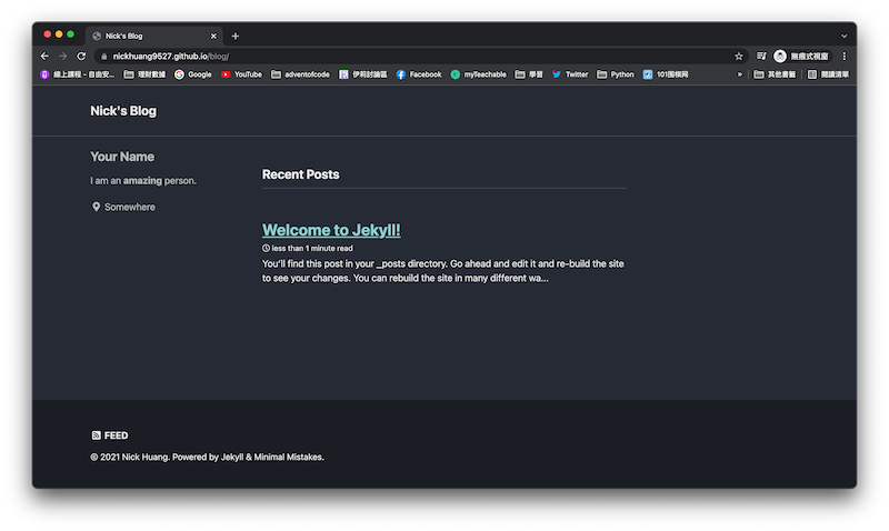 使用 Jekyll + Minimal-mistakes 在 Github Pages 上架設自己的部落格 - Jekyll X ...